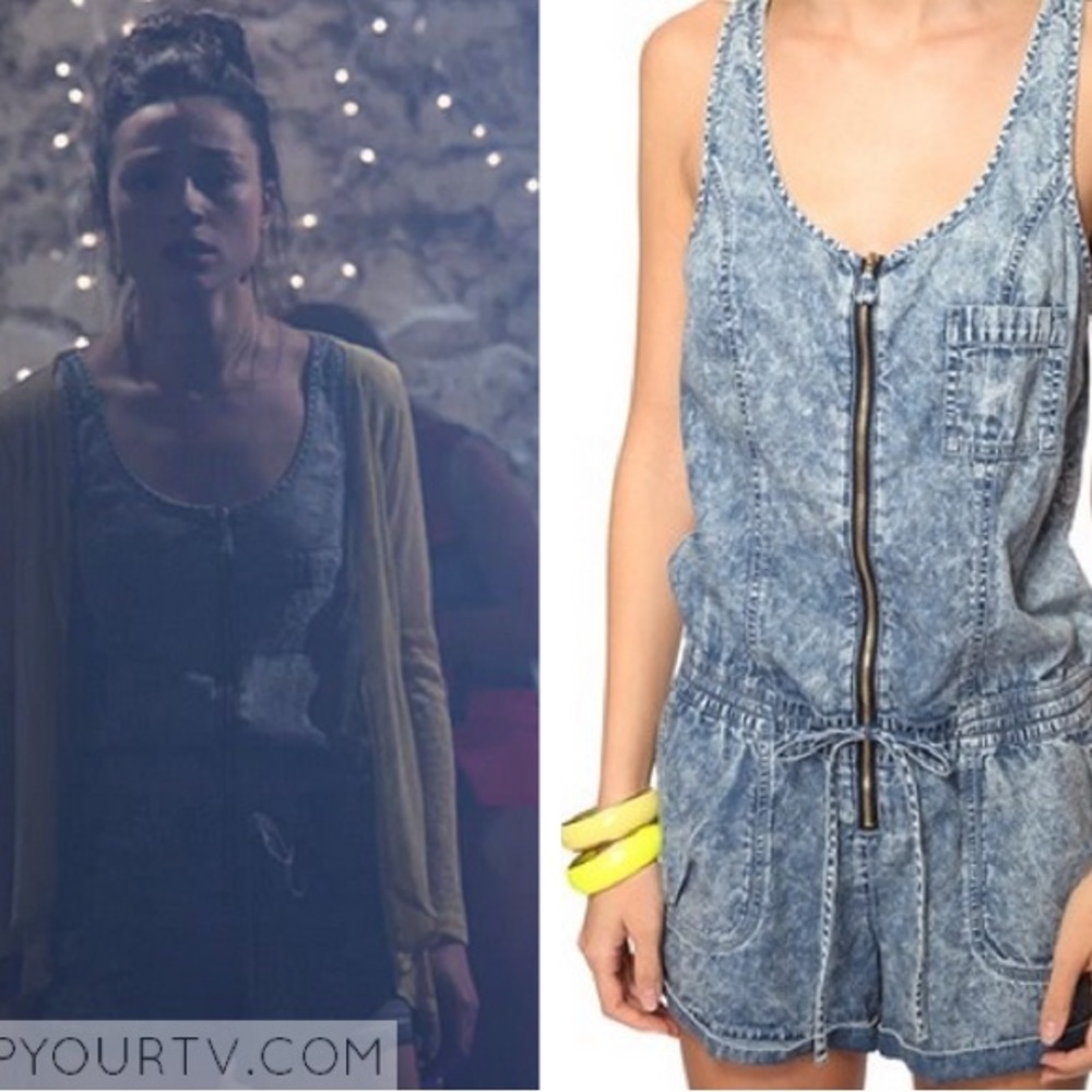 ASO Allison Argent Teen Wolf Forever 21 Blue Denim Romper Sleeveless Zipper